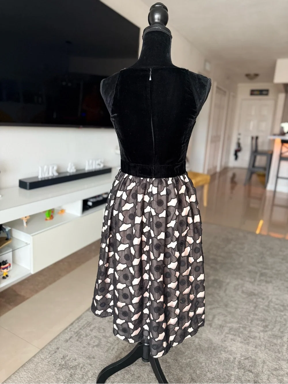 Kate Spade Black Floral A-Line Skirt with Velvet accent - Women Skirts